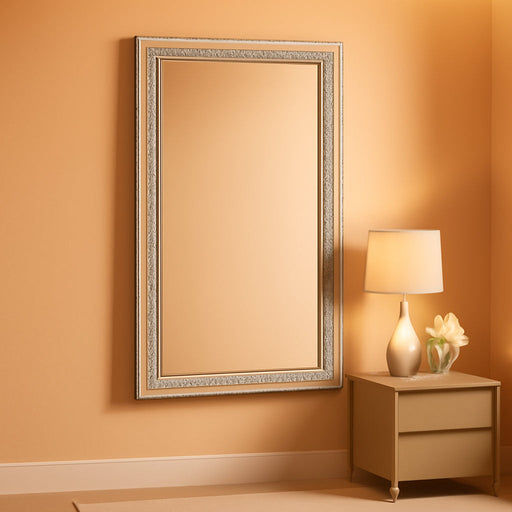 Handcrafted Wooden Beaded Wall Mirror, 28 X 1 X 48, Elegant White Finish