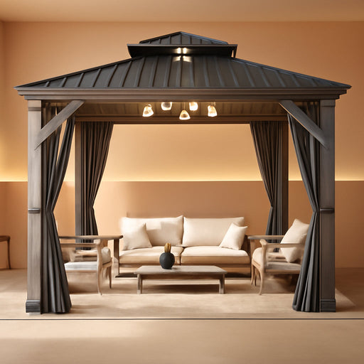 10x10 OutdoorGardenPatioStructure Gazebo With Curtains