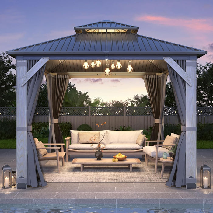 10x10 OutdoorGardenPatioStructure Gazebo With Curtains