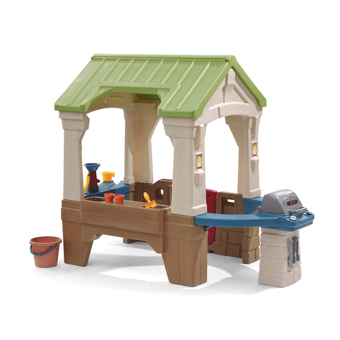 Great Outdoors Brown Toddler Playhouse with Grill and Planter Play Toys for Outside