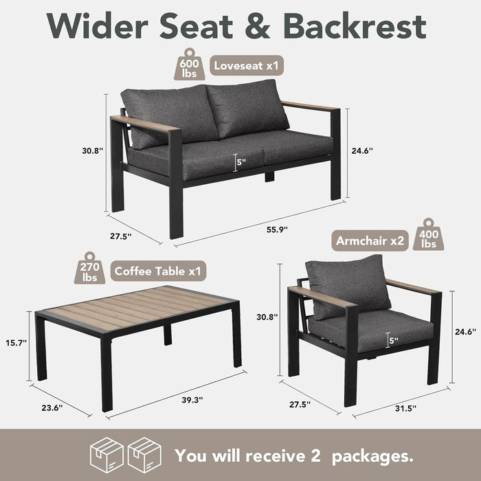 Aluminum Outdoor Patio Furniture Set 4 Pieces Dark Gray