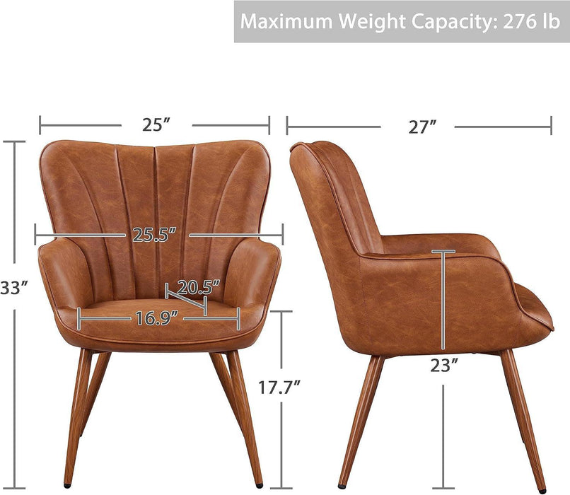 PU Leather BarrelShapedContoured Armchair Brown Metal Legs