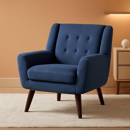 Accent Chair Living Room Chair, Upholstered Button Tufted Armchair, Linen Fabric Sofa Chairs for Bedroom, Living Room, Mid Century Modern Comfy Reading Chair (Dark Blue)