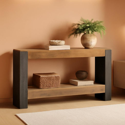 63-Inch Long Console Table for Entryway, Farmhouse Wood Sofa Table behind Couch for Living Room, Hallway, Entrance, Foyer, Rustic Brown & Black