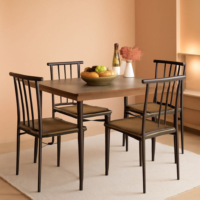 5-Piece Metal and Wood Indoor Modern Rectangular Dining Table Furniture Set for Kitchen, Dining Room, Dinette, Breakfast Nook W/ 4 Chairs - Drift Brown