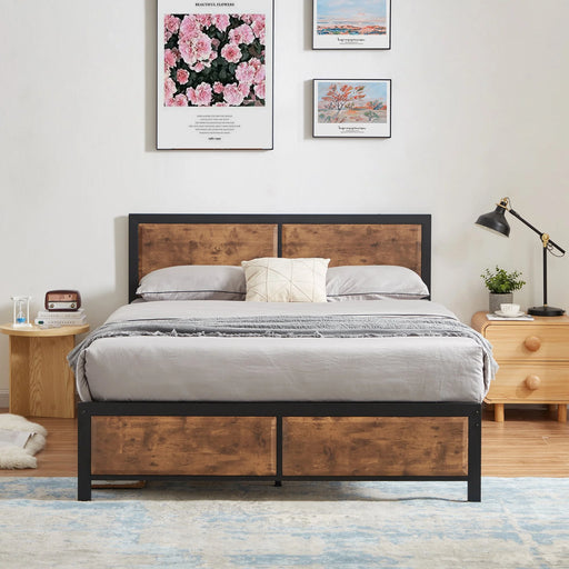 3-Piece Bedroom Set with Queen Size Bed Frame and 1-Drawer Brown Nightstands