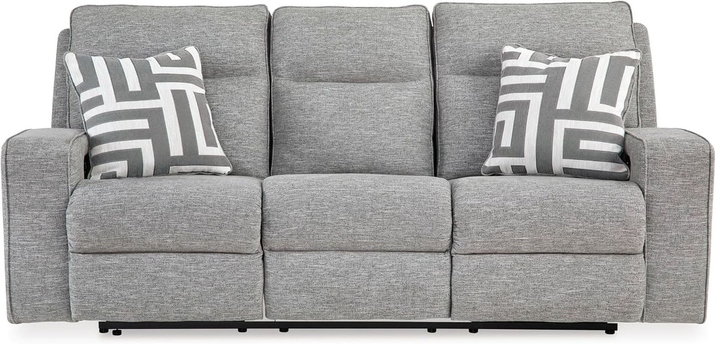 Biscoe Casual UV Resistant Power Reclining Sofa with Adjustable Headrest and USB Ports, Light Gray