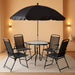 6 Piece Patio Dining Set with Umbrella, Outdoor Furniture Set with 4 Folding Chairs and Tempered Glass Top Dining Table Fot Lawn Backyard Garden Porch Black
