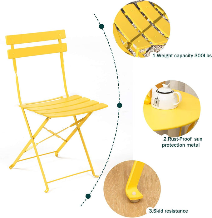 3-Piece Folding Bistro Set, 2 Chairs and 1 Table, Weather-Resistant Outdoor/Indoor Conversation Set for Patio, Yard, Garden-Yellow