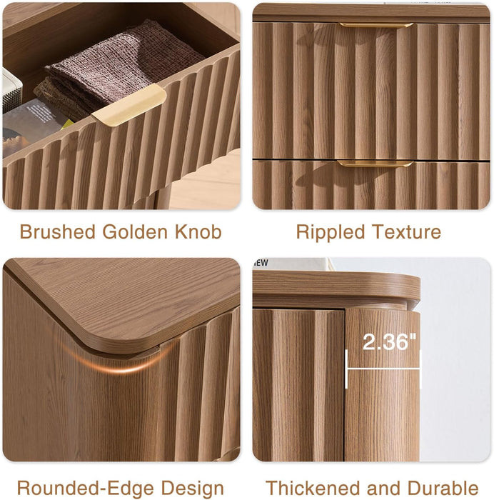 Fluted 5 Drawers Dresser for Bedroom, 45.3" Tall Modern Chest of Drawers with Metal Handle, Natural Wooden Dresser TV Stand Boho Deep Drawer Dresserfor Bedroom Living Room-Brown