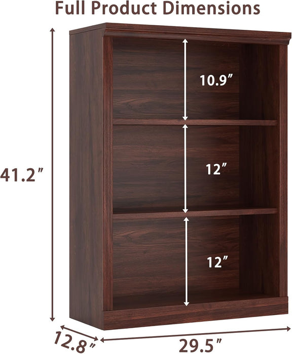 3-Shelf Bookcase, Wood Bookshelves for Living Room, Library, Office