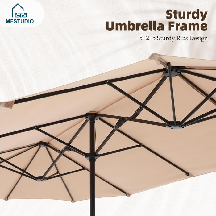 13 Ft Outdoor Patio Umbrella, Large Rectangular Double Sided Market Table Twin Umbrellas with Crank Handle for Deck Pool(Beige)