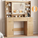 Makeup Vanity Desk with Mirror, Fluted Vanity with 5 Drawers and 2 Cabinets & Open Shelves and Power Outlet & Sliding Lighted Mirror and 3 Lighting Modes, Wood Dressing Table for Bedroom, Natural Oak