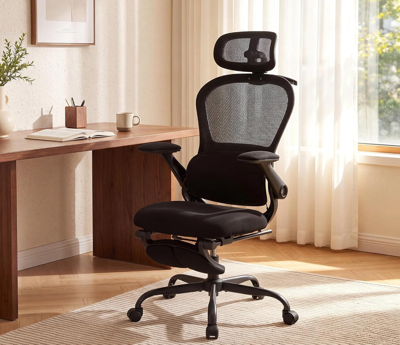 Ergonomic Massage Office Chair with Footrest, Comfy Computer Chair, Black