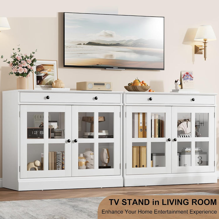 Sideboard Buffet Cabinet with Glass Doors and Adjustable Shelves