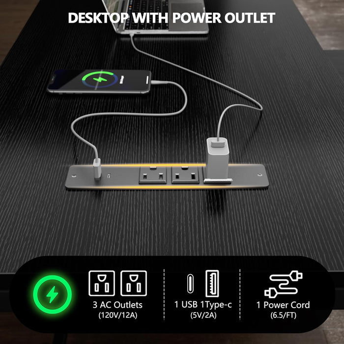 59 Inch L Shaped Computer Desk with Power Outlets, Home Office Desk with 4 Adjustable Storage Drawers & 2 Monitor Stands, Two Person Gaming Table for Bedroom, Black