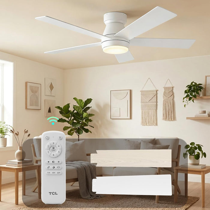 42" White Low Profile Ceiling Fan with Light & Remote Control