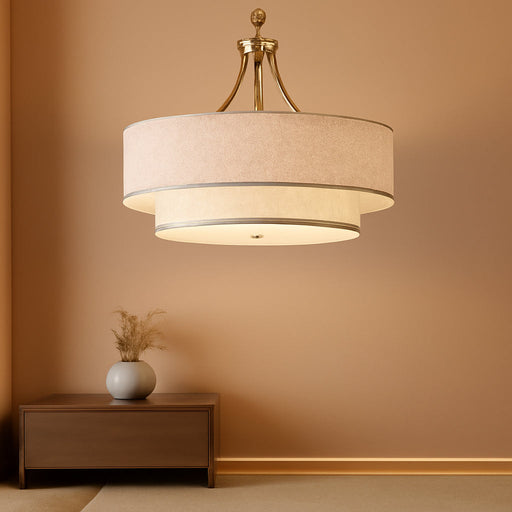 21.7" Gold Large Drum Chandelier, 6-Light Linen Light Fixture
