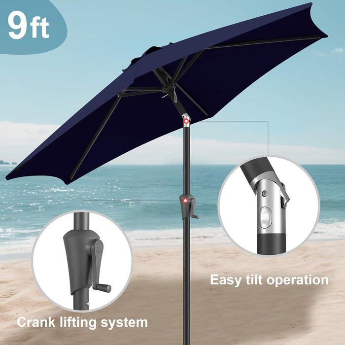 9Ft Patio Umbrella Outdoor - Table Umbrella with Push Button Tilt and Crank, UV Protection, 6 Sturdy Ribs, Market Umbrella for Garden, Deck, Backyard, Lawn, Pool and Beach(Navy Blue)