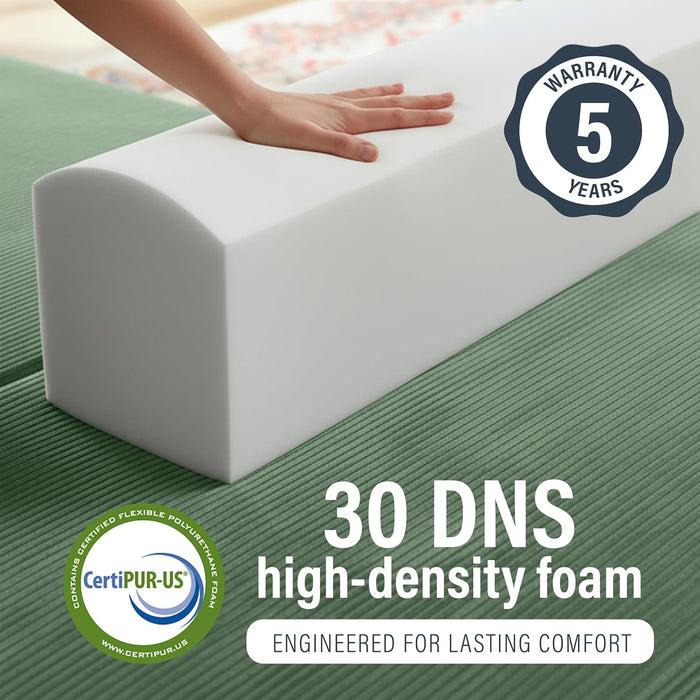 2-Piece Modular Corduroy Sage Green Ottoman – Boneless Convertible Floor Sleeper & Guest Seating Mat – Pet-Friendly, High-Density Certipur-Us Foam, Washable Covers, Anti-Slip Base
