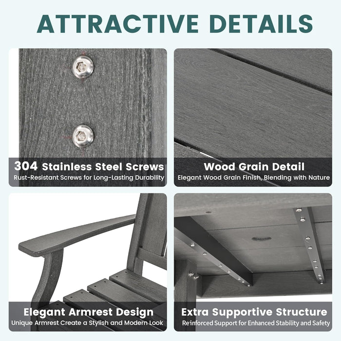 5 PCS Outdoor Dining Set, Spacious HDPE Outdoor Table and Chairs, Wood Grain Patio Furniture Sets with Elegant Armrest, All-Weather Patio Dining Table with Umbrella Hole, Gray