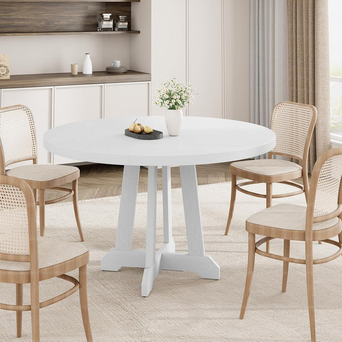 47 Inch round Dining Table for 4-6, Wood Kitchen Table with Cross Base and Adjustable Foot Pads, Dining Room Table with Circle Tabletop for Dining Room, Kitchen, Living Room, White