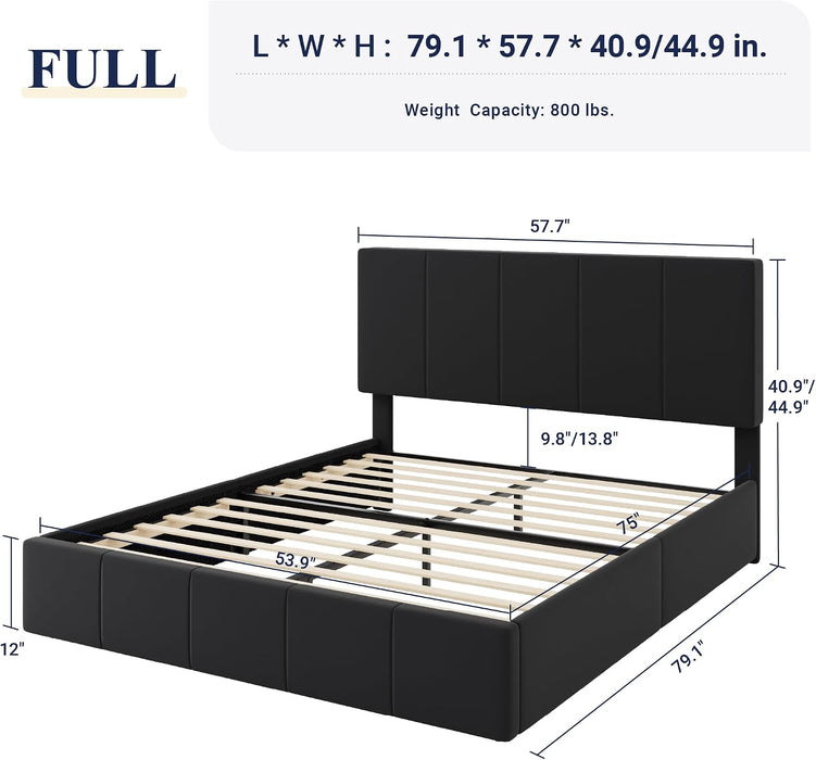 Full Size Dutch Velvet Upholstered Platform Bed Frame, Black