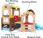 Young Explorers Indoor Outdoor Playset for Kids – Modular Climber, Slide & Playhouse Combo – Expandable Toddler Activity Center with Crawl Tunnel, Doors & Easel for Backyard or Playroom