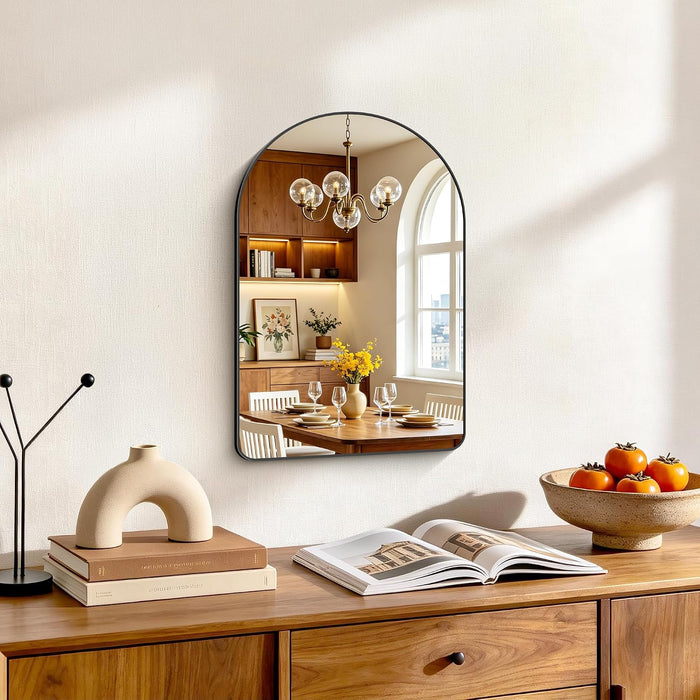 Arched Bathroom Mirror 20X28 Inch, Bathroom Mirror Wall Mounted Modern Black Aluminum Alloy Frame Decor Dresser Mirror for Bedroom Living Room Entryway, Hanging or Leaning against Wall