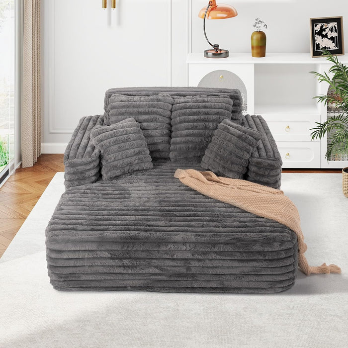 56Inch Grey UltraDeluxe Chaise Lounge Chair Cushioned