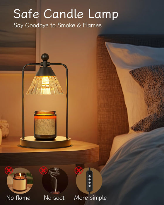 Candle Warmer Lamp with Timer Dimmer, Electric Wax Melt Warmer Lamp for Jar Candles Lights, Candle Lamp Warmer with 2 Bulbs, Birthday Gifts for Women, House Warming Gifts New Home Decor, Black