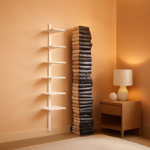 Invisible Floating Bookshelf for Wall Mounted, 8 Tier Vertical Spine Book Tower, Heavy-Duty Metal Book Organizers for Home Office, 4 Pack White