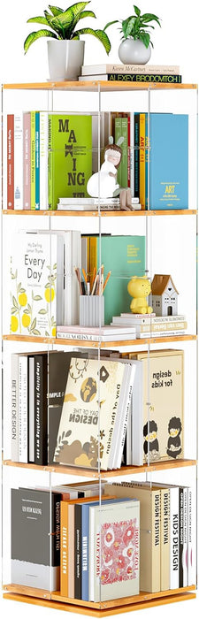 Rotating Bookshelf 360 Degree Revolving 4Tier Wood
