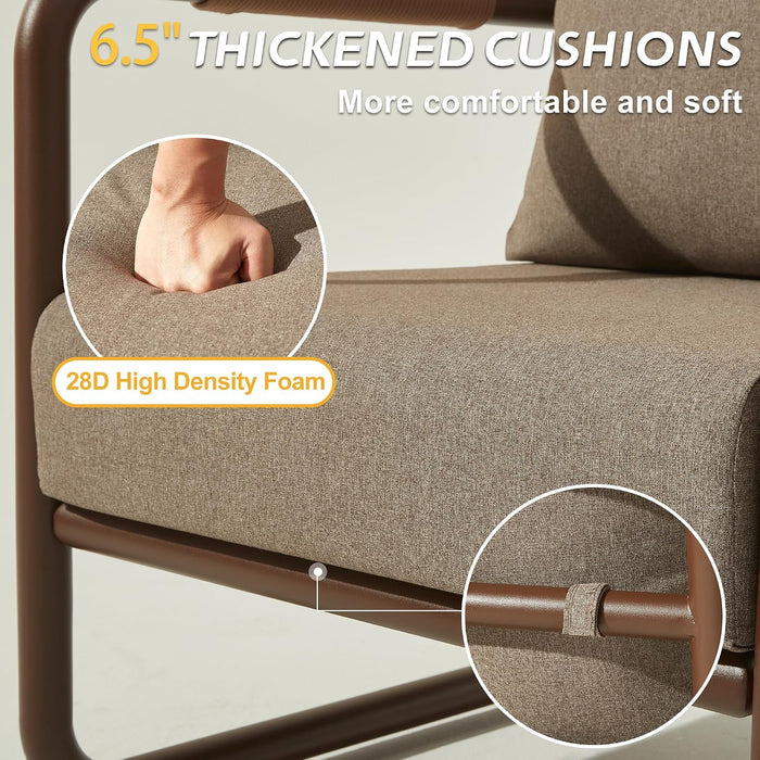3 Piece Patio Outdoor Aluminum Swivel Rocking Chair with Coffee Table and 6.7" Thickened Cushions, All Weather Outdoor Furniture Chairs for Garden, Poolside, Deck-Brown
