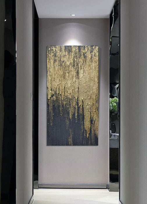 Art,30X45Inch Wrapped Canvas Paintings Hand Painted Abstract Textured Artwork Abstract Portrait Wall Art in Charcoal Grey Gold Acrylic Painting Framed Ready to Hang
