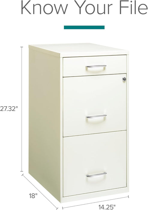 Hirsh  18" Deep 3-Drawer Contemporary Metal File Cabinet, Letter Size, Smooth Glides, for Small Office/Home Office, in Pearl White