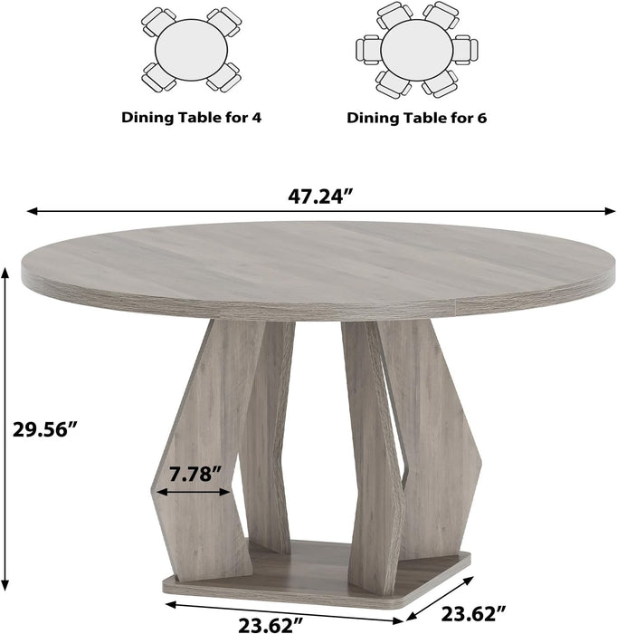 Round Dining Table for 4-6, Farmhouse Kitchen Table, Grey, 47 Inch | Modern Circle Dining Table with Wood Top, Wood Dinner Table with Wooden Pedestal Base for Dining Room, Living Room,Office