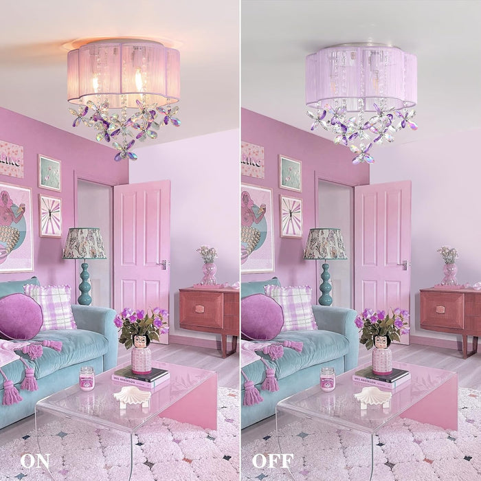 Pink 13Inch Light Chandelier With Handmade Lampshade