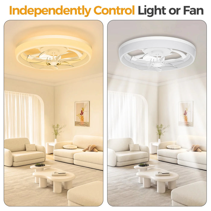 19" Ceiling Fan with Light - 2 Colors Lighting, 6 Wind Speeds, Ceiling Fan with Remote Control&App, Modern Dimmable LED Ceiling Fan, Smart Ceiling Fan for Bedroom, Kids Room(White)