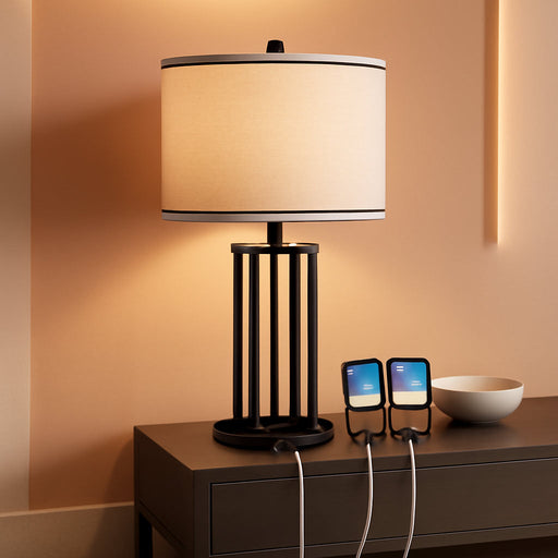27Inch Tall Bedside Table Lamps with Charging Ports for Living Room,Traditional Lamp with Night Light for Bedroom Nightstand,Single Black