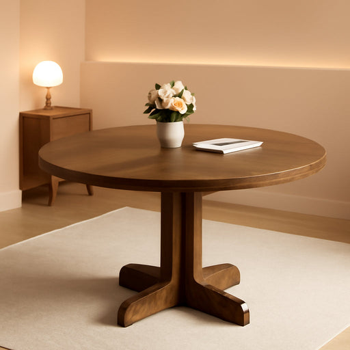 round Dining Table for 4, 47 in Farmhouse Circle Kitchen Table with Wood Tabletop and Stable Base, for Home Dining Room Living Room, Brown (Only Table)