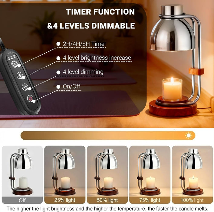Candle Warmer Lamp with Timer,Dimmable Electric Candle Warmers,Elegant Home Decor Warming Heater as Birthday Gifts for Women Mom Jar Candle Lovers,Friends Use in Bedroom (Chrome)