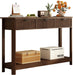Fluted Wood Console Table with 3 Drawers, Boho Narrow behind Couch Entryway Table with Open Storage Shelf, Modern Sofa Table for Living Room, Foyer and Hallway (Dark Walnut)
