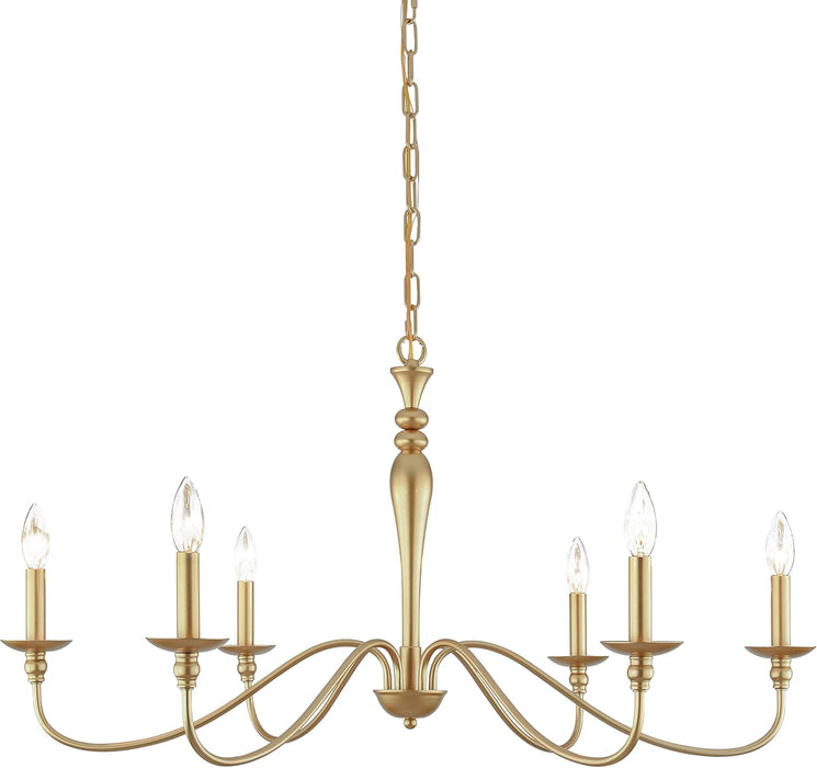 Farmhouse Chandelier 6-Light Gold Industrial Classic Candle Ceiling Rustic Pendant Lights Fixture for Dining Living Room Bedroom Kitchen Island Hanging Lighting