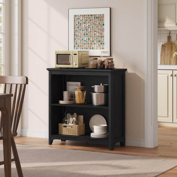 Bookcase, Open Storage Book Cases/Shelves, Floor Standing 2 Shelf Bookshelf for Farmhouse Living Room, Library Office, Bedroom, Kids (Black Oak, 30 In)