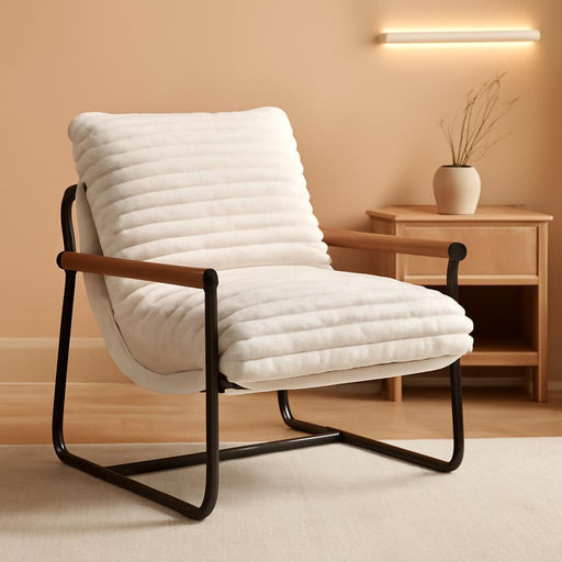 Accent Chair, Sherpa Arm Chair for Living Room, Mid Century Modern Accent Chairs, Boucle Reading Bedroom Chair, Teddy Armchair, Wooden Arms Metal Frame