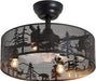 Rustic Ceiling Fan with Light and Remote, Black round Fandelier