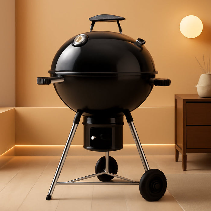 18-Inch Kettle Charcoal Grill with Lid & Wheels,Easy-To-Use BBQ Grill for Backyard, Patio & Beginners Outdoor Charcoal Grills for Family Cooking with Windproof Ash Can