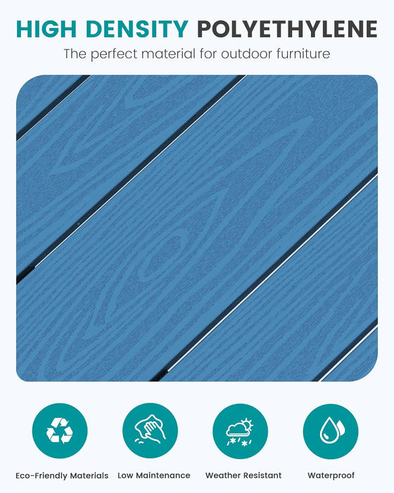 Outdoor Bar Table and Chairs Set, Adirondack Bar Chairs Set of 2 and Bar Height Table, All Weather HDPE Outdoor Patio Bar Set, Outdoor Furniture for Outside, Poolside, Backyard, Garden, Blue