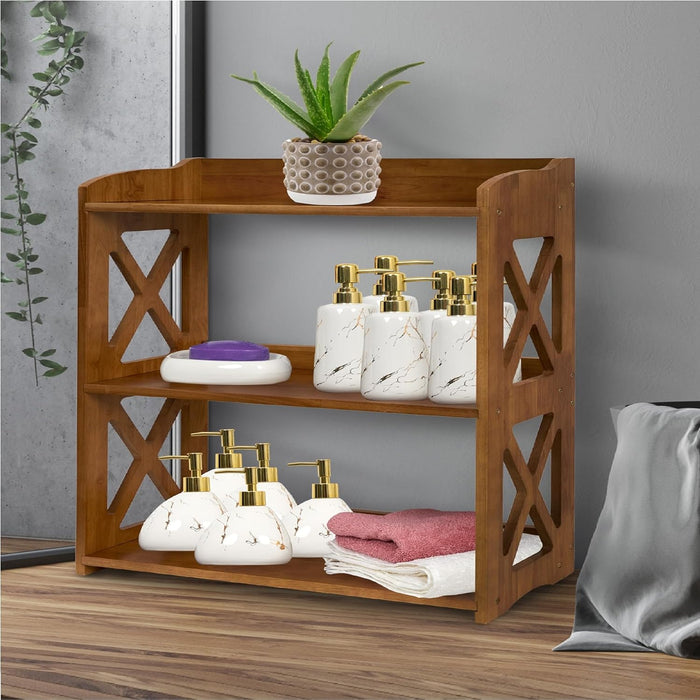 3 Tier Bookshelf, Narrow Bookshelf Wood Bookshelf Organizer, Small Bookcase Display Shelf, 3 Shelf Bookcase for Desktop, Office, Bedroom, Living Room (Brown, 3 Tier)
